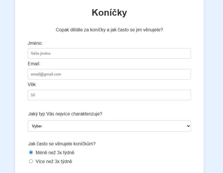 Dotazník o koníčcích