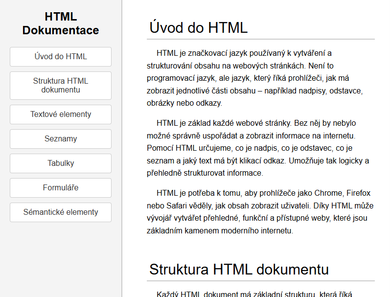 Technická dokumentace HTML